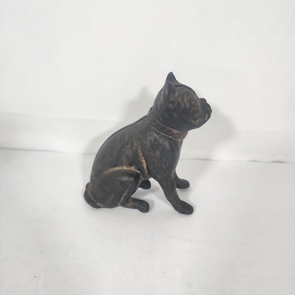 Vintage Cast Iron‎ Boston Terrier Dog Still Bank Original Patina 4" Tall